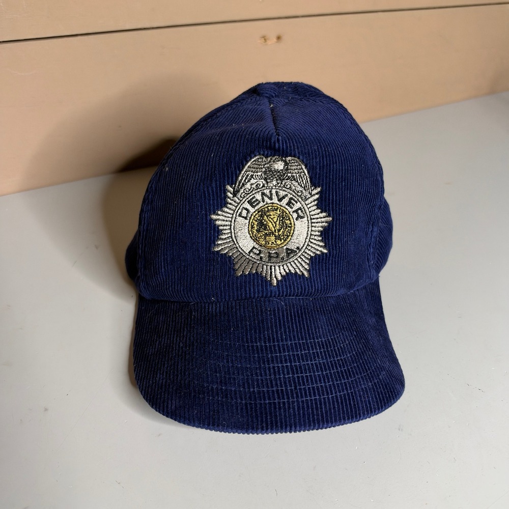 Vintage Denver PPA Police Corduroy Snapback Hat Navy Blue Designer Award Cap